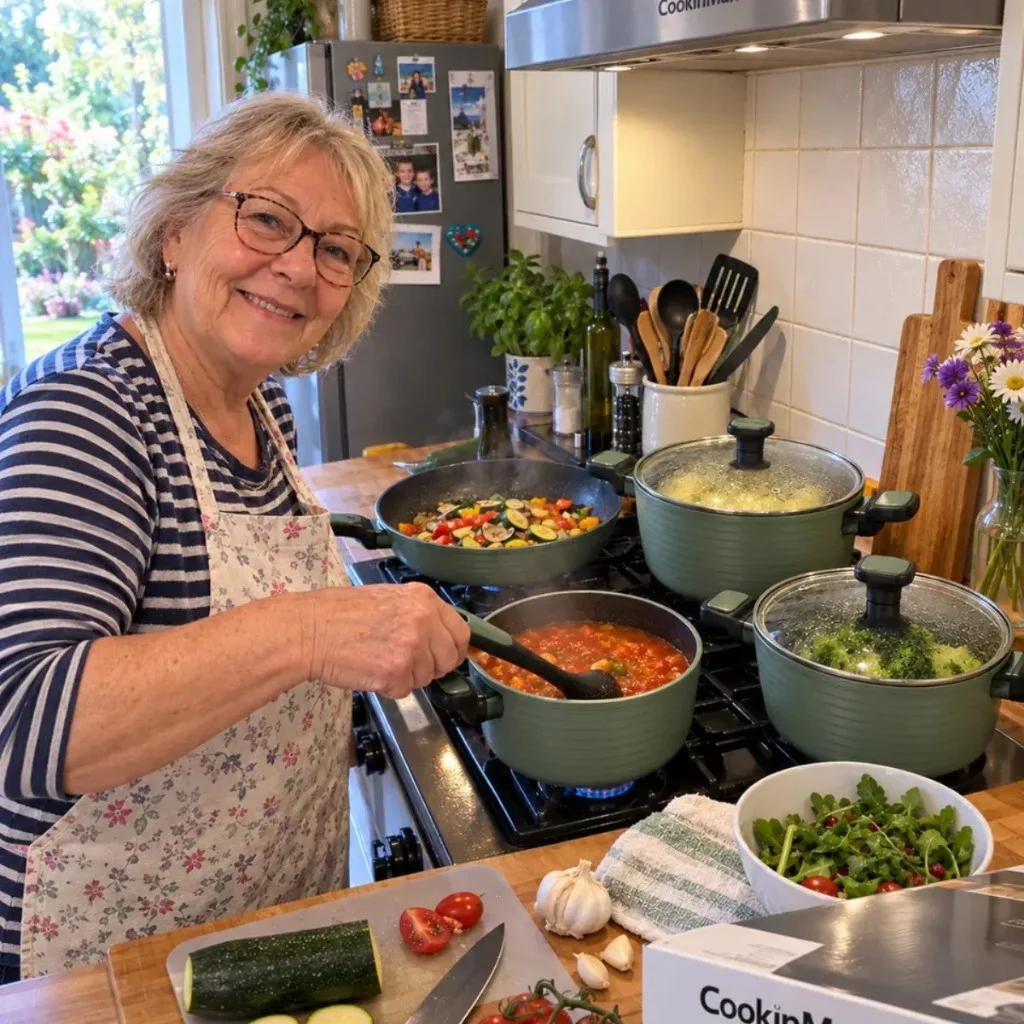 Cliente che cucina ogni giorno con il set CookingMax verde salvia