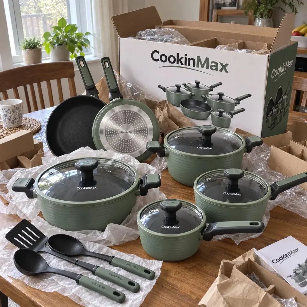 Set CookingMax appena disimballato sul tavolo in casa
