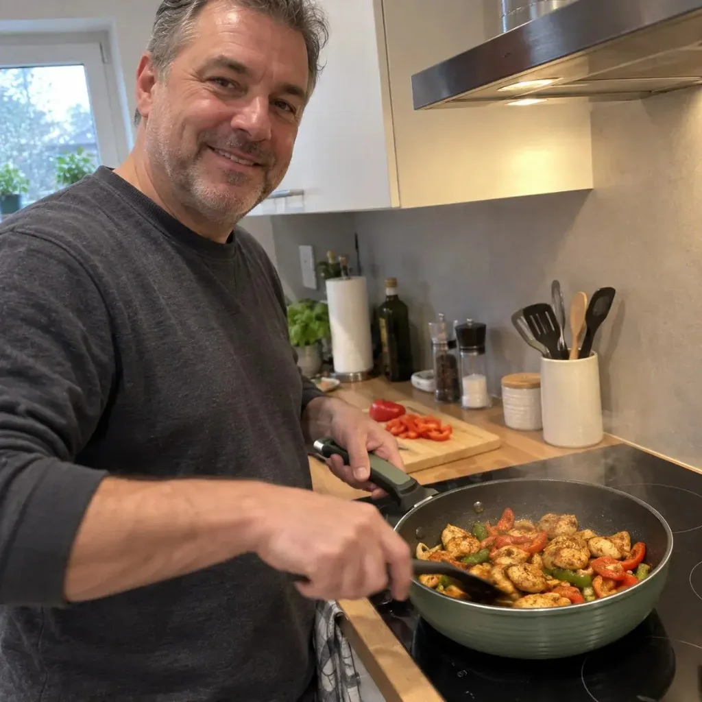 Cliente che salta in padella con CookingMax su piano a induzione